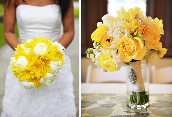 Hoa cưới cô dâu màu trắng và vàng lôi cuốn