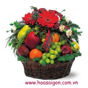 shop hoa tươi onlinevới giỏ trái cây và hoa